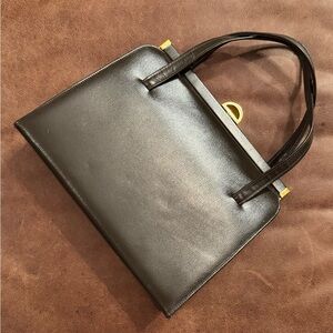 Macy's Classic Black Leather Shoulder Bag Circa 1950s
